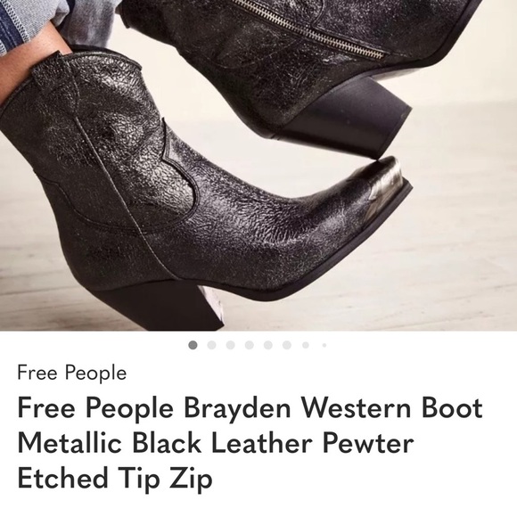 Free People Shoes - Free People Metallic Black Western Ankle Boot with Pewter Toe